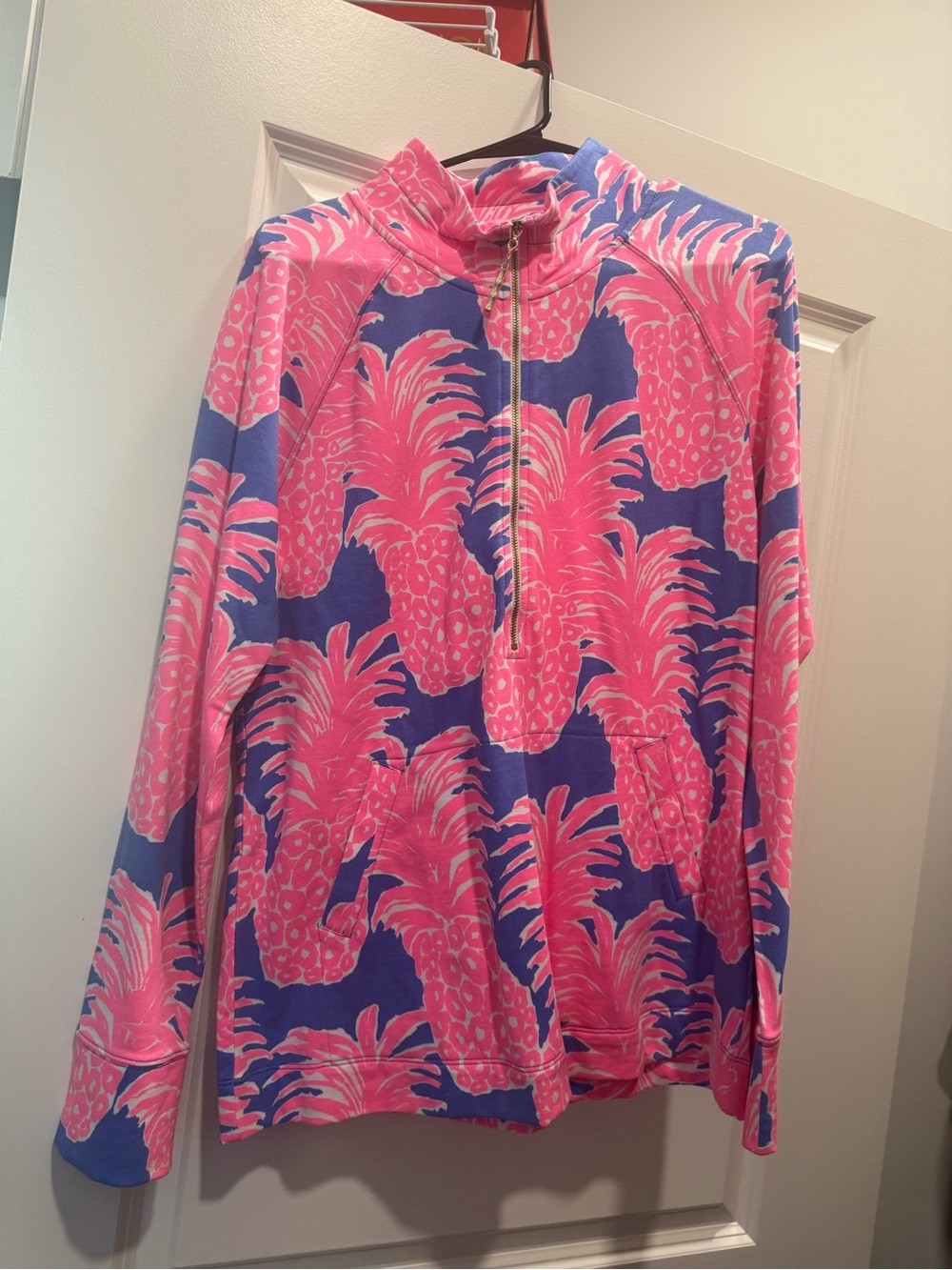 Lilly Pulitzer Pink Floral Print Zip Pullover on Blue